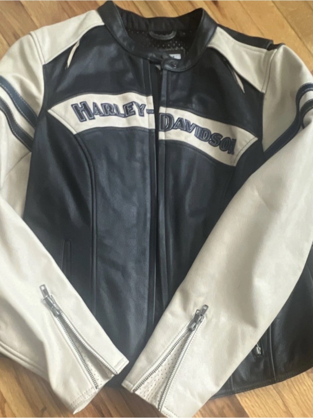 Harley-Davidson Black and White Leather Bomber Jacket